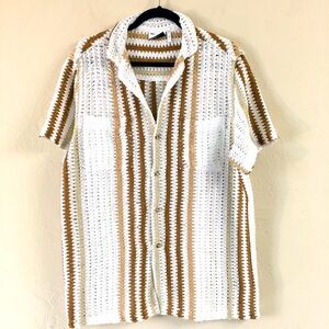 ASOS Short Sleeve Button Down Shirt XS Tan Knit Oversized Relaxed Fit Vacation